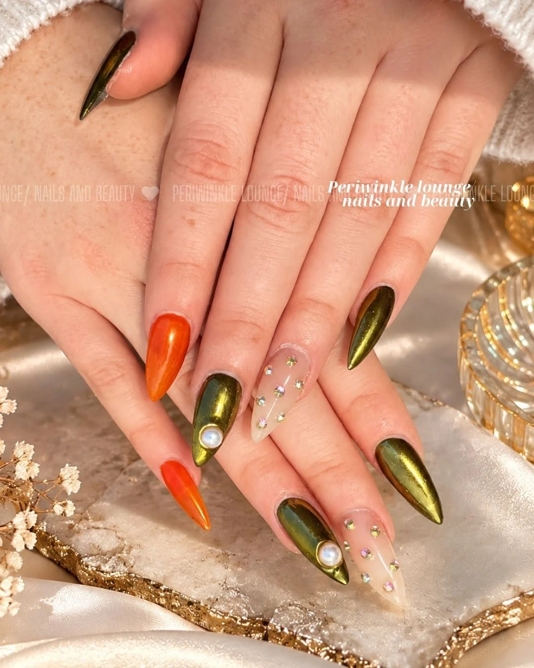 Autumn Jewels nail art at Periwinkle Lounge